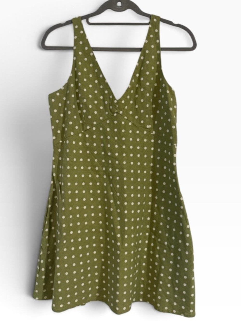 Abercrombie & Fitch Green Polka Dot V-Neck Linen/Cotton Blend Dress